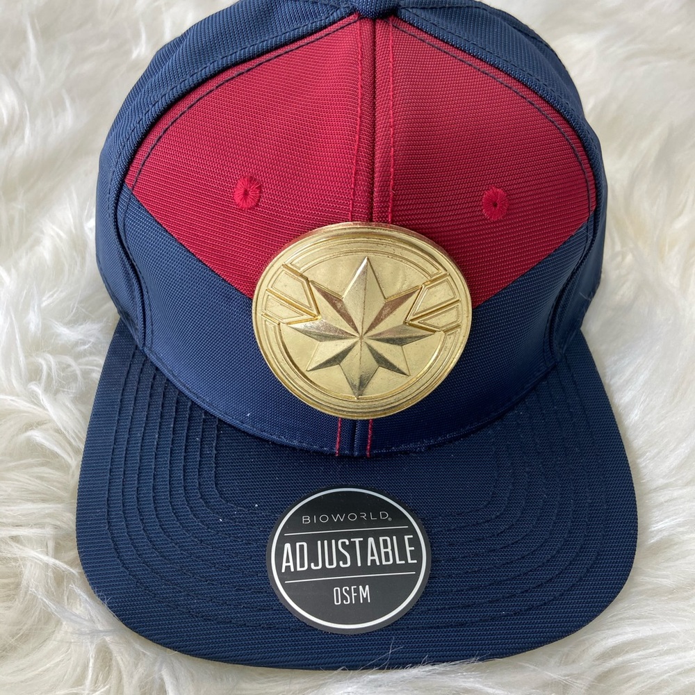 Captain Marvel Snapback Hat Blue Red Gold